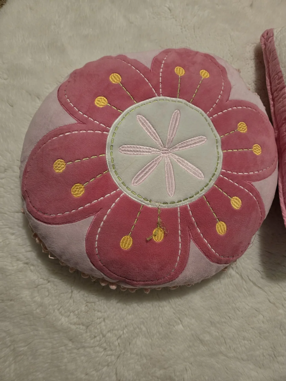 Pottery Barn Kids Pink Floral Appliqué Accent Pillows - Square & Round